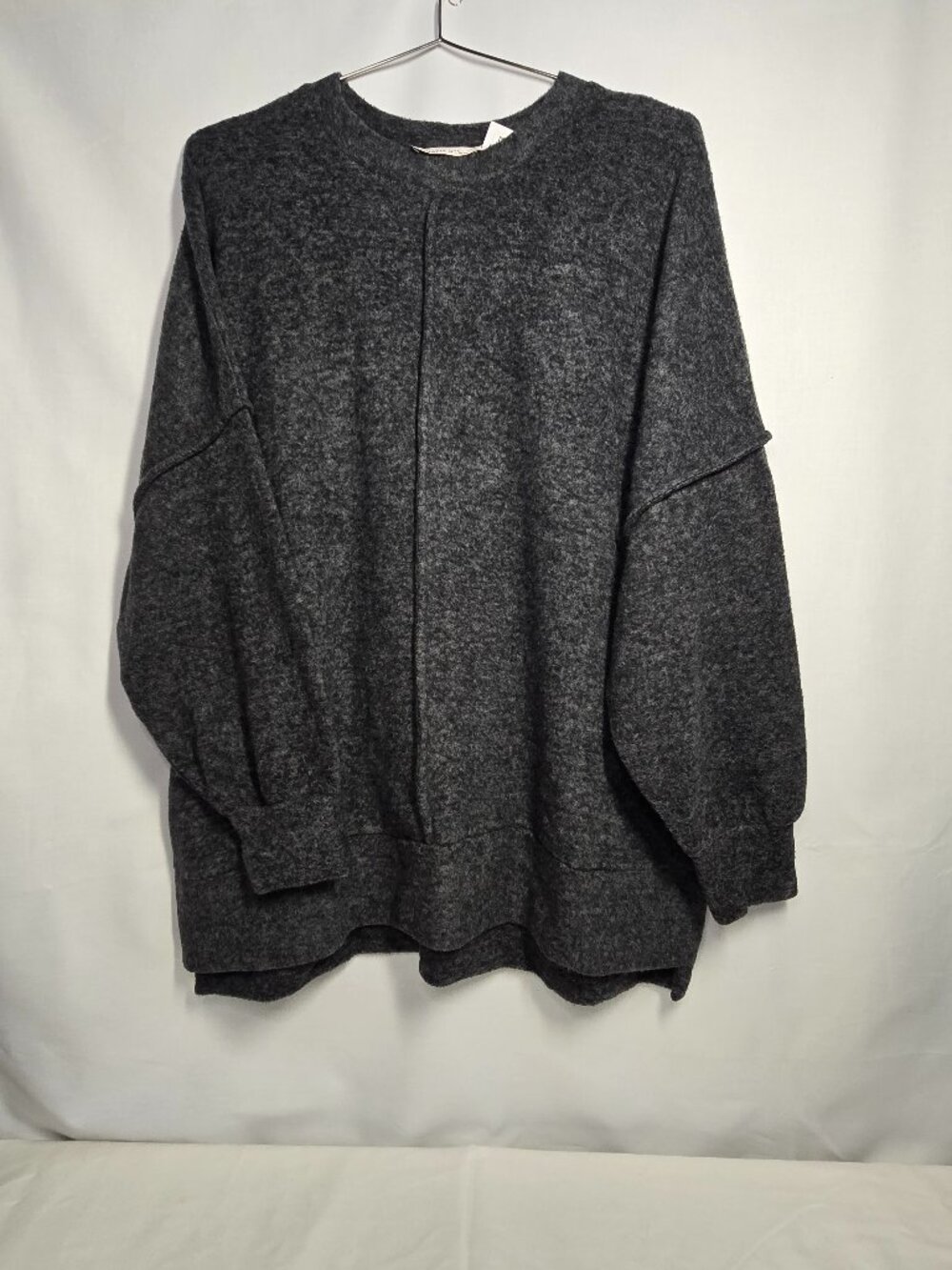 Zenana Oversized coal Brushed Melange drop shoulder Crewneck Sweater L/XL NWT